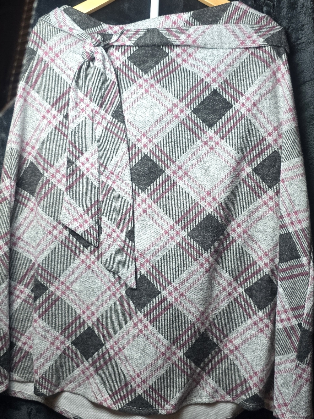 Women's A-Line Plaid Skirt in Gray and Pink